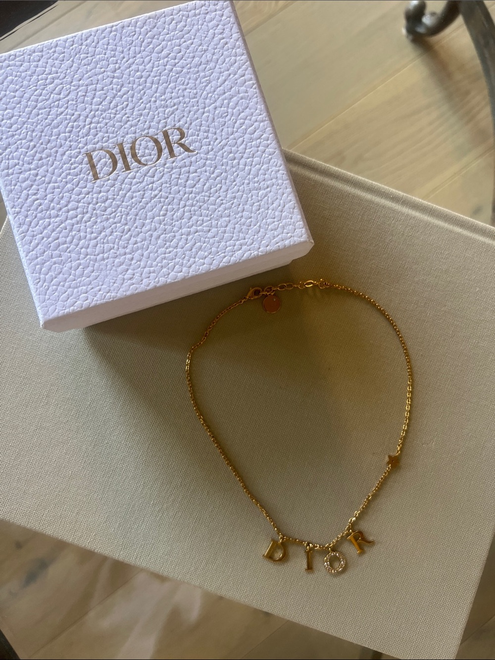 Dior Gold Letter Charm Necklace with DIOR Pendant